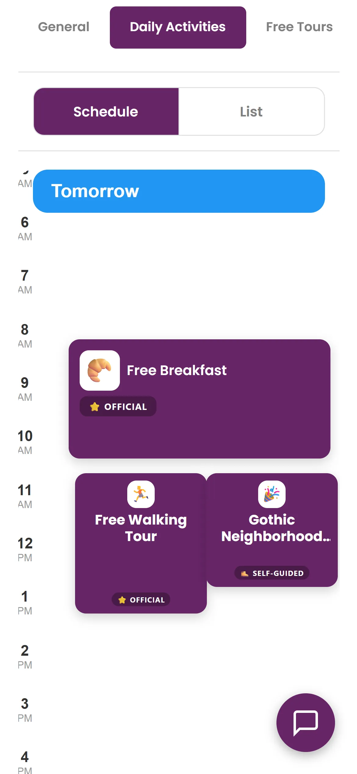 Events screen 3
